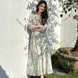 Fongt Summer Holiday Style Goddess Fan New Pure Flowery Snowy Sexy V-Neck Cross-Tie Dress