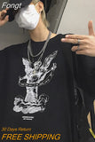 t-shirt goth Top Harajuku tops Butterfly lightning print Loose Short Sleeve kawaii anime t shirt plus size
