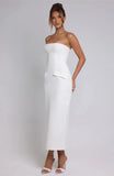 Solid Strapless Bodycon Midi Dress-Outfit