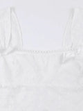 Embroidered Bow Lace Stitching Tank Top-Outfit