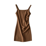 New Pleated Vest Dress Summer Women's Solid Color Square Collar Sleeveless Hip Skirt-Outfit