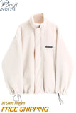 Women Lamb Wool Coats Korean Kawaii Harajuku Style Thickened Stand Collar Casual Oversized Coats 2023 Winter New Female