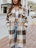 The Ins Hot Autumn Street Lapel Loose Women's Plaid Coat Long Coat-Outfit