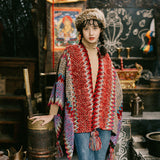Boho Cloaks Capes Top Red Women Autumn Winter Floral Knitted Poncho Capes Tassels Chic Cloak Poncho