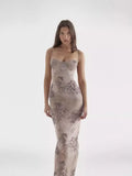Women's Temperament To Close Waist Dress Slings Breasts Flower Print Dress