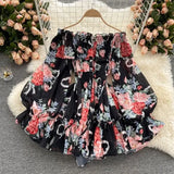 Fongt Vacation Word Shoulder Print Chiffon Jumpsuit Skirt Super Fairy Loose Broad Leg Pants Shorts Jumpsuit