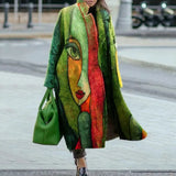 2023 Winter Women's Windbreaker Long Sleeve Long Button Lapel Coat Woolen Coat Casual Plaid Letter Printing Commuting Warmth-Outfit