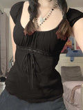 Vintage Tie Front Lace Trim Blouse-Outfit