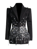 Fongt Socialite Wind 2024 Autumn New Lapel Sexy Heavy Industry Diamond Design Suit Dress Woman-Outfit