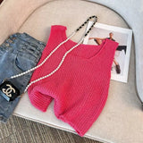 Fongt With Comfortable Barbieins Wearing Knitted Short Sleeveless New Temperament Slings Sweet Spicy Vest