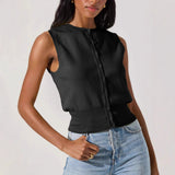 Fongt New Knitted Top Women's Sexy Sleeveless Outer Button Vest Vest