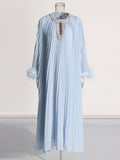 Famous Wind Loose Meat Shading Dress 2025 Summer New Water Drill Ostrich Hair Design Long Dress Dress