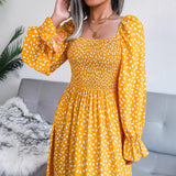 Spring And Summer Collar Long-Sleeved Holiday People Cotton Dress 100 Folds Long Dress Women's