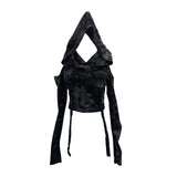 Real Shooting Doomsday Wasteland Wind To Make Old Worn Hooded Long-Sleeved T-Shirt Short High-Waisted Umbilly Top