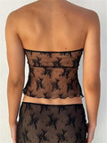 Lace Sheer Tube Tie Up Slit Top-Outfit