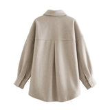 2021 New Autumn Winter Fashion Woolen Coat Women Loose Shirt Coat Casual Solid Ladies Coat Solid Lapel