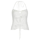 Solid White Bandage Bow Camis Sexy Split Sleeveless Halter Crop Top Women Summer Party Clubwear Y2k Vintage Tees Grunge-Outfit