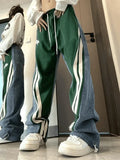 Patchwork Striped Baggy Boyfriend Jeans-Outfit