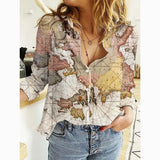 Map Straight Type Printed Long-sleeved Women's
