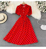 Fongt Summer French Retro Skinny Bubble Short-Sleeved V-Neck A-Shaped Dress Elegant Temperament Long Dress