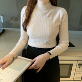 Fongt And Autumn New Knitted Bottom Shirt Women Semi-High-Collar Solid Color Inside And Outside Wearing A Long-Sleeved Sweater In The