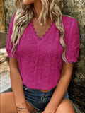 Fongt Summer New Solid-Color Short-Sleeved Hollow