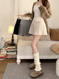 Bow Solid High Waist Pleated A-line Skirt-Outfit