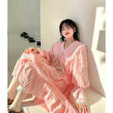 Plaid Spring Woman kawaii Dress O Neck Pullover Japan Dresses for Women Puff Long Sleeves