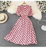 Fongt Summer French Retro Skinny Bubble Short-Sleeved V-Neck A-Shaped Dress Elegant Temperament Long Dress
