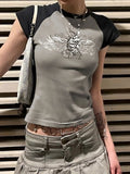 sleeve crop top with grunge batwing