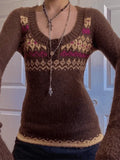 Button Front Jacquard Knitted Sweater-Outfit