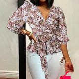 Deep V-Neck Leopard Print Belted Fashion