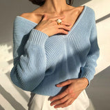 Oversized Long Sleeve Knitted V Neck Women Pullovers Sweater 2021 Autumn Winter Fashion Casual Female Y2K