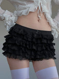 Fongt Style Sexy Lace Spliced Bow Multi-Layer Cake Shorts Girl Sense Simple Flower Bud Hot Pants