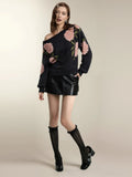 Fongt New Casual Long-Sleeved Sweater Flower Threaded Women's Knitting Top
