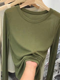 Fongt Round Neck Long-Sleeved T-Shirt Sunscreen Women's Spring 2024 New Korean Version Slim Solid Bottom Top Women-Outfit