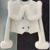 Coat Women 2024 High Quality Fake Fur Big Lapel Double Breasted Thick Warm Wool Coats Korean Fashion Outerwear