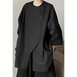 Black Shirts Women Irregular Oversized Blouses Gothic Dark Academic Japanese Vintage Asymmetrical Loose Casual Tops-Outfit