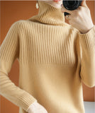 Autumn And Winter Lazy Wind Thickened High-Necked Sweaters Women's Long-Sleeved Solid Color Pile Collar Knitted Bottomed Sweaters-Outfit
