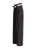 Fongt Casual Straight Pants 2024 Summer New Three-Dimensional Flower Lace Design Sense High Waist Pleated Suit Pants-Outfit