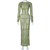 Women Fashion Knitted Solid Long Sleeve Backless Sexy Slim Maxi Dress 2023 Fall See Through Vacation Party Outfit Y2K-Outfit