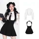 New Women's Autumn College Style Long Sleeve Shirt Top Higg Waist Shrinking Slim Dress 2-Piece Set Fashion Sweet Suit Girls-Outfit