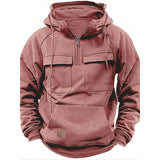 Fongt And Autumn New Men's Hooded Solid Color Sweater Youth Sports Multi-Pocket Coat