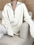 2022 Women Turtleneck Zipper Sweaters Spring Winter Fashionable Vintage Knitwears Elegant Chic Lady Tops