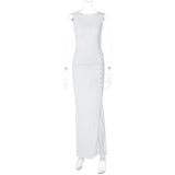 White Sheer Side Button Snap Maxi Dress-Outfit