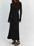 Fongt Round-Neck Knitted Long Dress 2023 Autumn New Sweater Skirt Pit Strip Solid Color Bottom