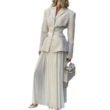 Fongt 2023 New Waist Design Suit Small Lapel Slim Pleated Skirt Suit Female-Outfit