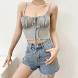 New Short Tight-Fitting Waffle Strap Vest With High Waist And Navel Halter Top-Outfit