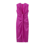 Fongt Spring/Summer Women's Temperament Elegant Sexy Pure Color High-Waist V-Neck Sleeveless Dress