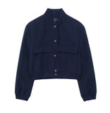Autumn Women's Jacket Large Pocket French Solid Color Single Breasted Baseball Uniform Y13-69536-Outfit